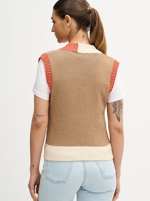 United Colors of Benetton kamizelka z dodatkiem wełny damski kolor beżowy 16YCE403M