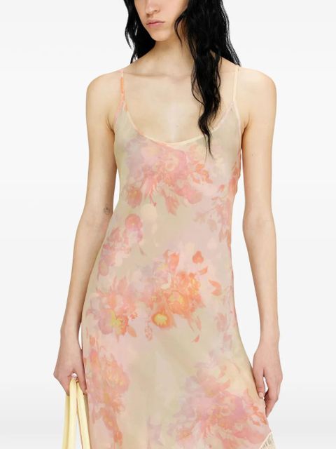 Diesel floral-print lace-trim midi dress - Yellow
