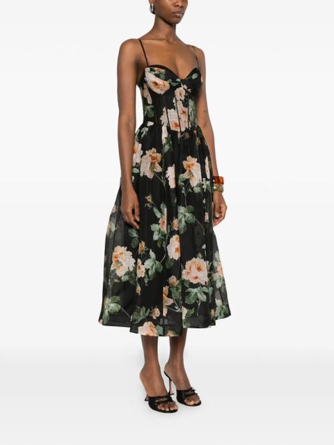 ZIMMERMANN Luna corset floral midi dress - Black