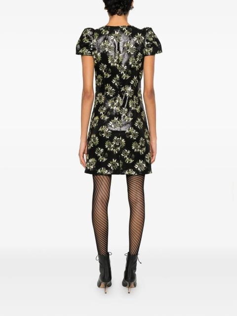 Alexander McQueen floral puff-sleeve dress - Black