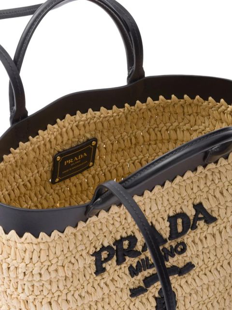 Prada leather-trimmed woven tote bag - Neutrals