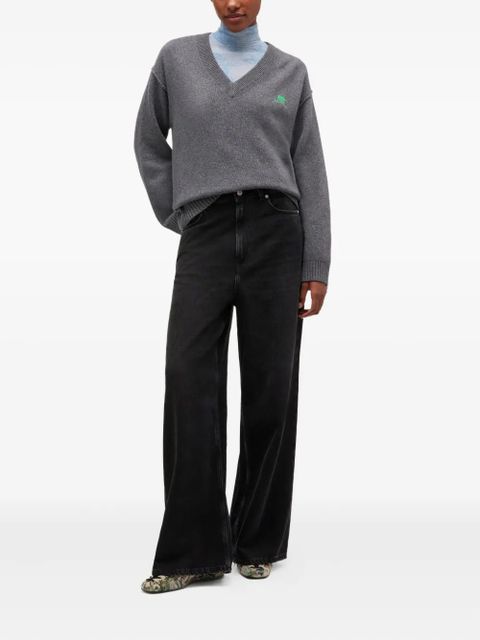 GANNI V-neck logo sweater - Grey