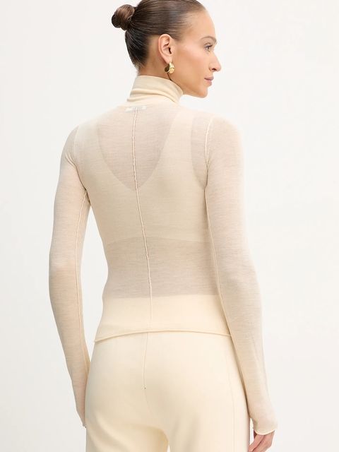 Patrizia Pepe sweter wełniany damski kolor beżowy lekki z golfem 2K0347 K034