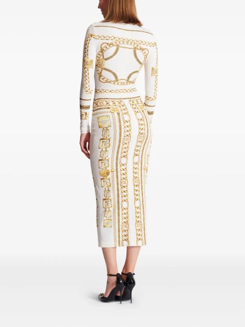 Balmain graphic-print bodycon dress - White