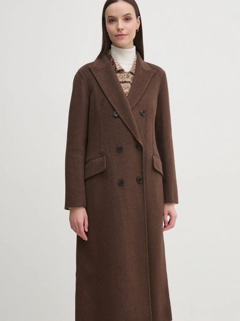 Pedro del Hierro płaszcz z domieszką wełny kolor brązowy przejściowy dwurzędowy 7528336