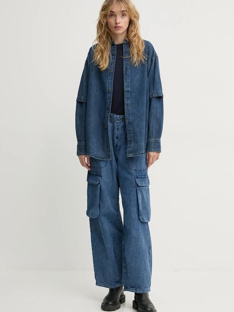 G-Star spodnie bawełniane kolor niebieski proste high waist D25321-D759 - zdjęcie produktu nr 2