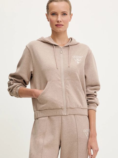 Guess bluza ROBERTA damska kolor brązowy z kapturem z aplikacją V5RQ20 KC3D2 - zdjęcie produktu nr 1