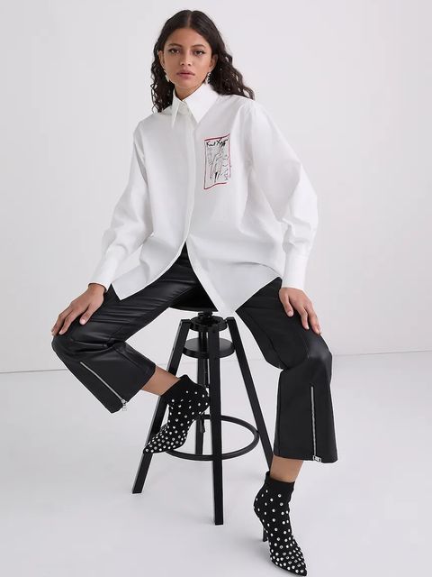 Karl Lagerfeld koszula bawełniana damska kolor biały relaxed z kołnierzykiem klasycznym A3W11040