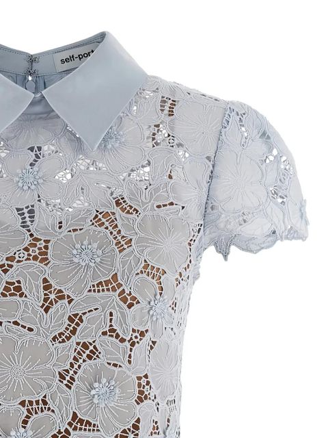 Self-Portrait floral-lace point-collar mini dress - Blue