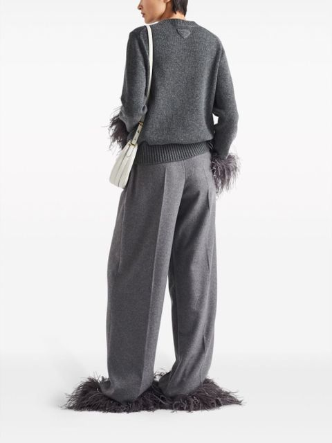 Prada feather-trim cashmere trousers - Grey - zdjęcie produktu nr 2