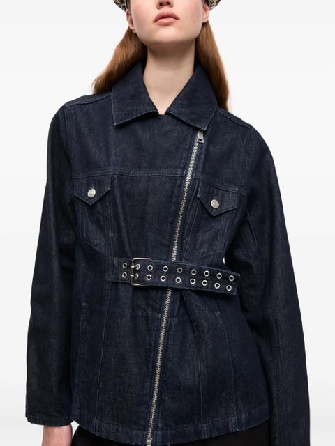 GANNI belted zip denim jacket - Blue
