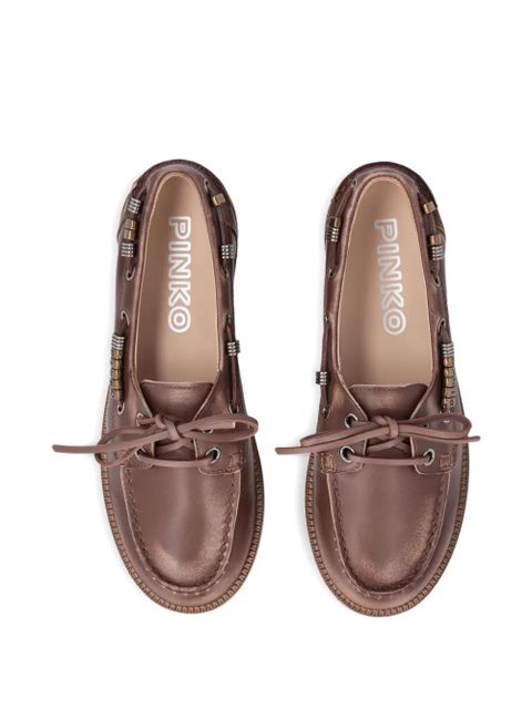 PINKO logo-lettering lace-up loafers - Brown