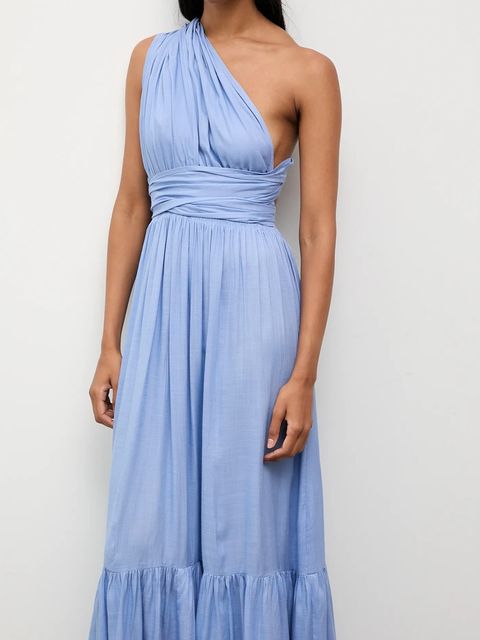 Answear.LAB sukienka kolor niebieski maxi rozkloszowana