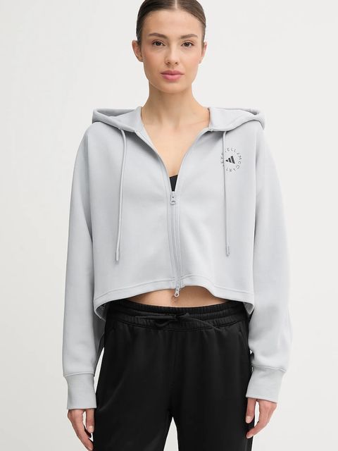adidas by Stella McCartney bluza treningowa damska kolor szary z kapturem z nadrukiem JW4689 - zdjęcie produktu nr 1