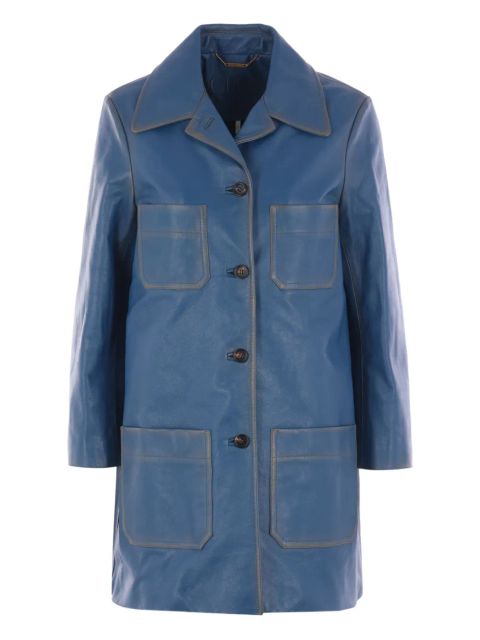 Chloé button-fastening leather coat - Blue