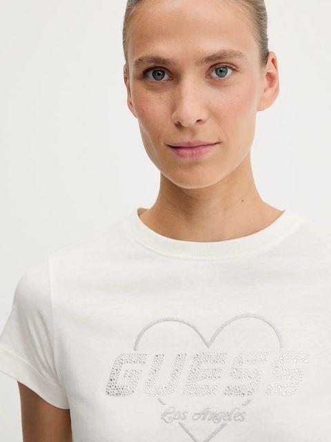 Guess t-shirt bawełniany NARCISO damski kolor beżowy V5GI10 K9RM1