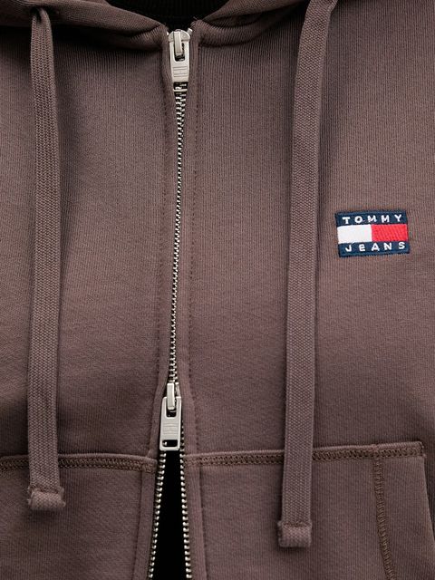 Tommy Jeans bluza bawełniana damska kolor brązowy z kapturem melanżowa DW0DW21976
