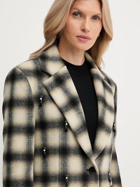 Liu Jo marynarka z domieszką wełny kolor beżowy dwurzędowa wzorzysta MF5193 T079A