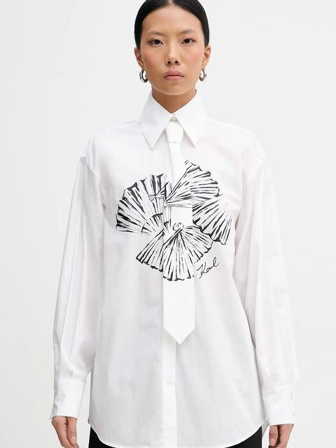 Karl Lagerfeld koszula bawełniana damska kolor biały relaxed z kołnierzykiem klasycznym B1W11002 - zdjęcie produktu nr 1