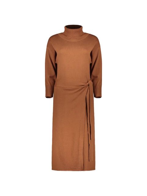 Yves Salomon high-neck gathered midi dress - Brown - zdjęcie produktu nr 1