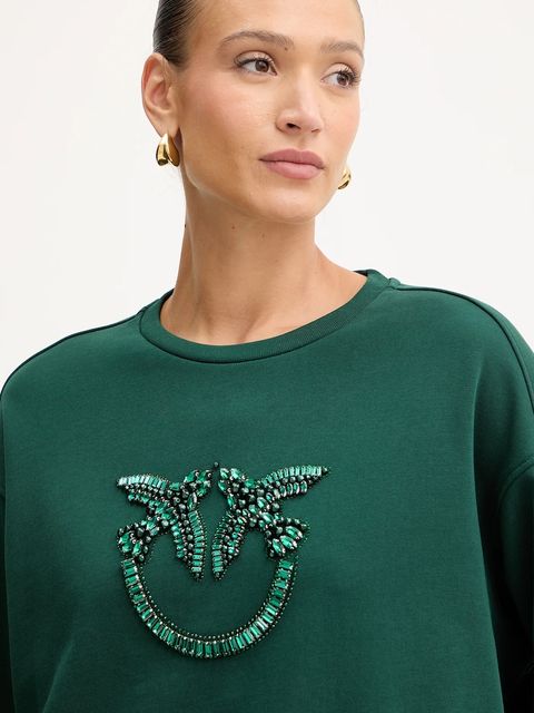 Pinko bluza bawełniana damska kolor zielony z aplikacją 100534 A2RO