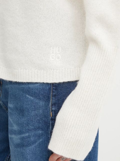 HUGO sweter z dodatkiem wełny damski kolor beżowy z półgolfem 50548251