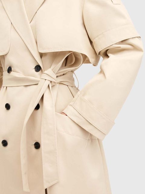 AllSaints trencz bawełniany CLYDE kolor biały przejściowy dwurzędowy W021OB