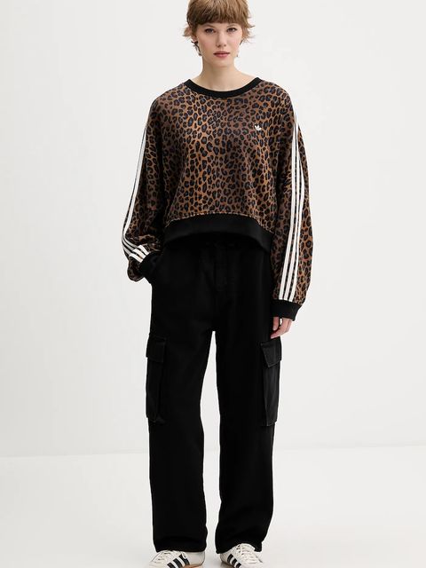 adidas Originals bluza bawełniana Leopard damska kolor brązowy wzorzysta JW7303