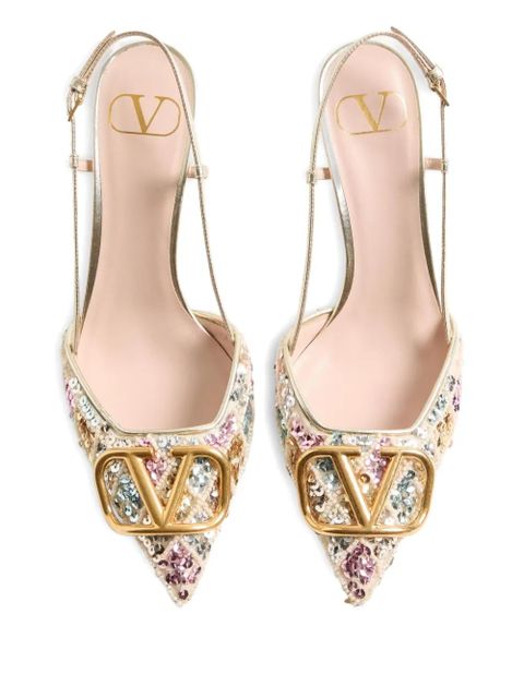 Valentino Garavani 80mm sequin-embellished slingback pumps - Neutrals