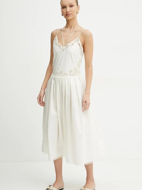 Twinset sukienka bawełniana kolor beżowy midi rozkloszowana 251TT2160