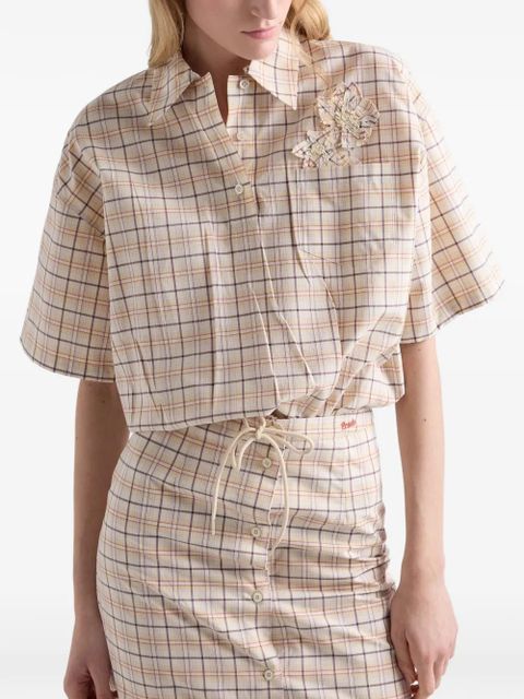 Prada embroidered checked poplin top - Neutrals