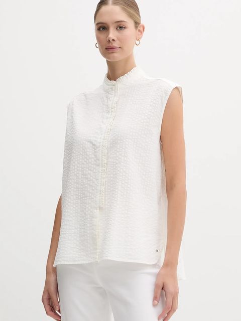 Tommy Hilfiger koszula bawełniana damska kolor beżowy regular ze stójką WW0WW46805 - zdjęcie produktu nr 1