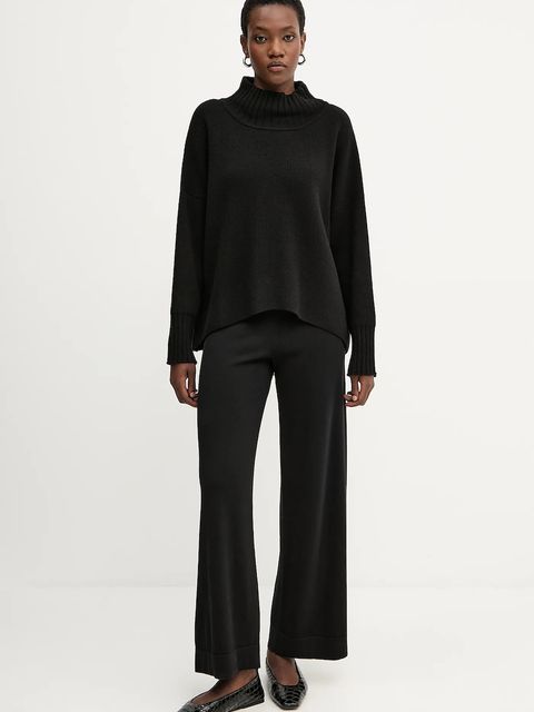 Liviana Conti spodnie wełniane kolor czarny szerokie high waist CNTA16