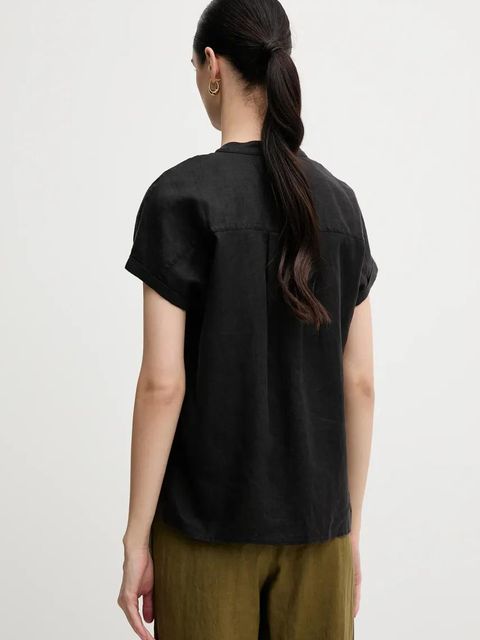 Tommy Hilfiger koszula lniana damska kolor czarny relaxed ze stójką WW0WW44715