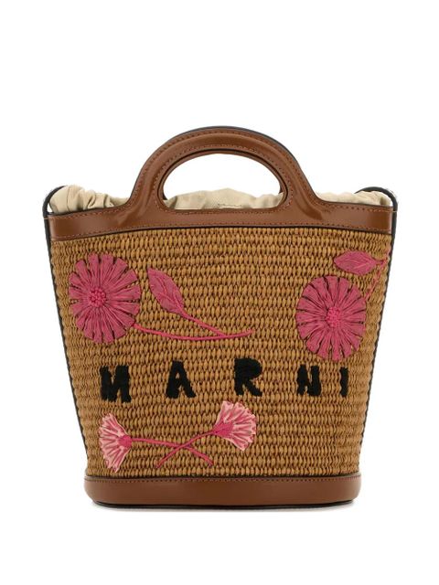 Marni small Tropicalia flower-embroidered bucket bag - Brown - zdjęcie produktu nr 1