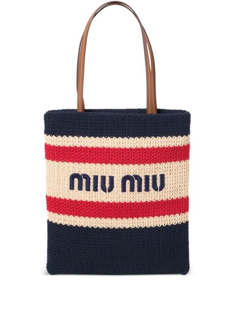 Miu Miu striped crochet tote bag - Neutrals - zdjęcie produktu nr 1