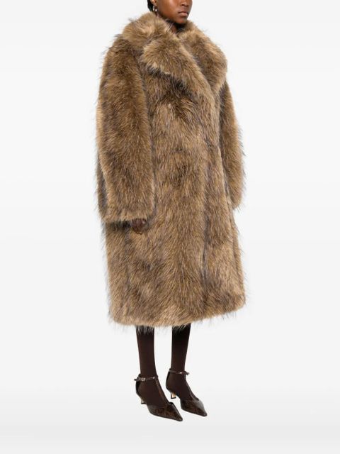 GANNI notched-lapel faux-fur coat - Neutrals