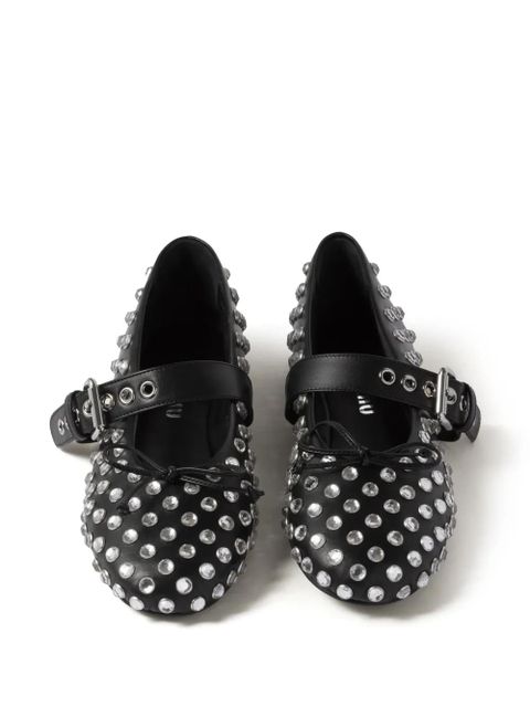 Miu Miu studded leather ballerina shoes - Black