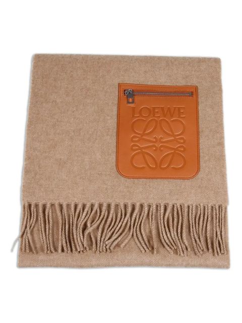 LOEWE leather-patch fringed scarf - Neutrals - zdjęcie produktu nr 1