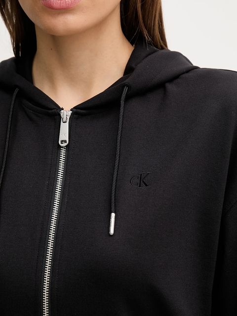 Calvin Klein Jeans bluza damska kolor czarny z kapturem gładka LV047C247G