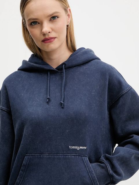 Tommy Jeans bluza damska kolor granatowy z kapturem gładka DW0DW21609