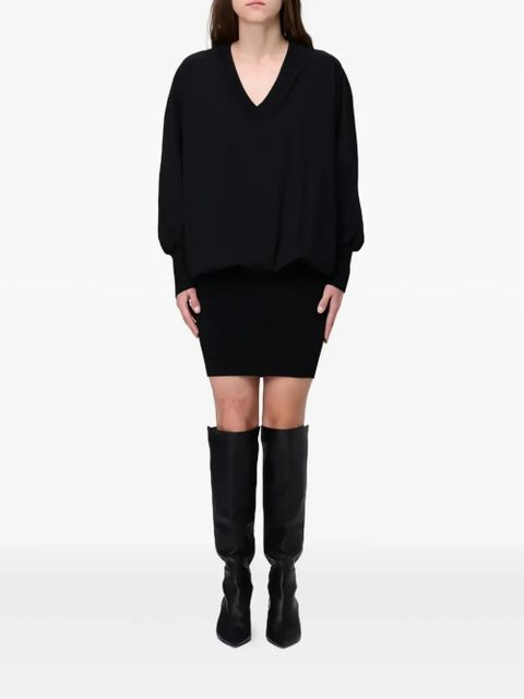 PINKO V-neck ribbed mini dress - Black - zdjęcie produktu nr 1