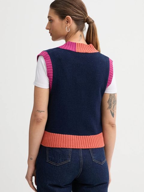 United Colors of Benetton kamizelka z dodatkiem wełny damski kolor granatowy 16YCE403M