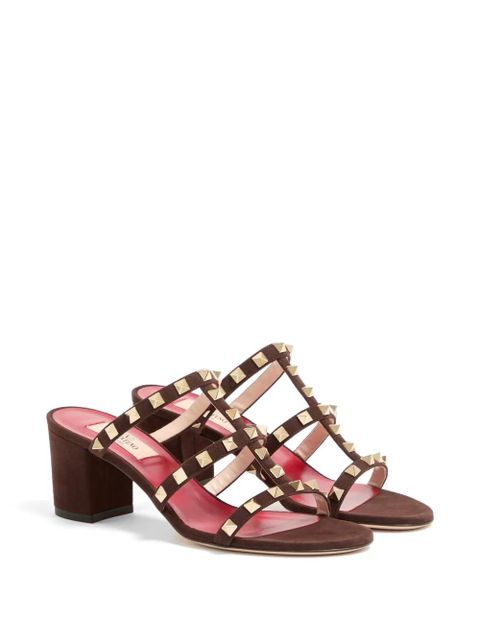 Valentino Garavani Rockstud slide sandals in suede 60mm - Brown - zdjęcie produktu nr 2