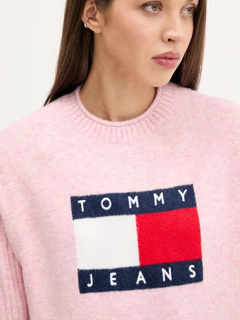 Tommy Jeans sweter z dodatkiem wełny damski kolor różowy lekki DW0DW21782