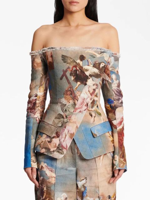 Balmain Sky-print off-the-shoulder jacket - Multicolour