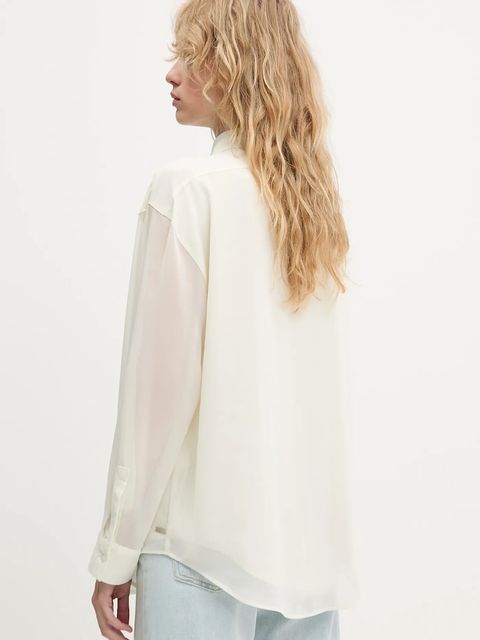 Calvin Klein koszula damska kolor beżowy relaxed z kołnierzykiem klasycznym LV044B902G