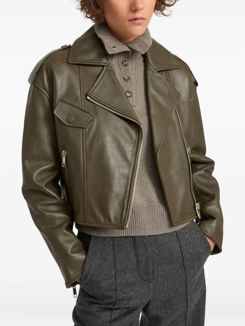 Yves Salomon leather biker jacket - Green