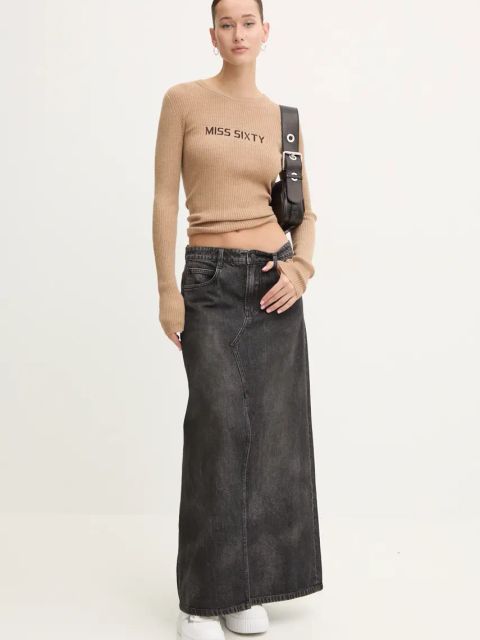 Miss Sixty spódnica jeansowa kolor czarny maxi rozkloszowana 6L3KJ5840000