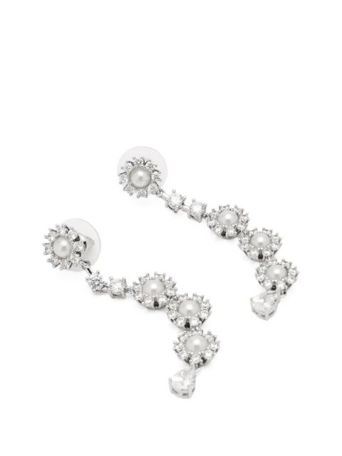Self-Portrait flower pearl drop earrings - Silver